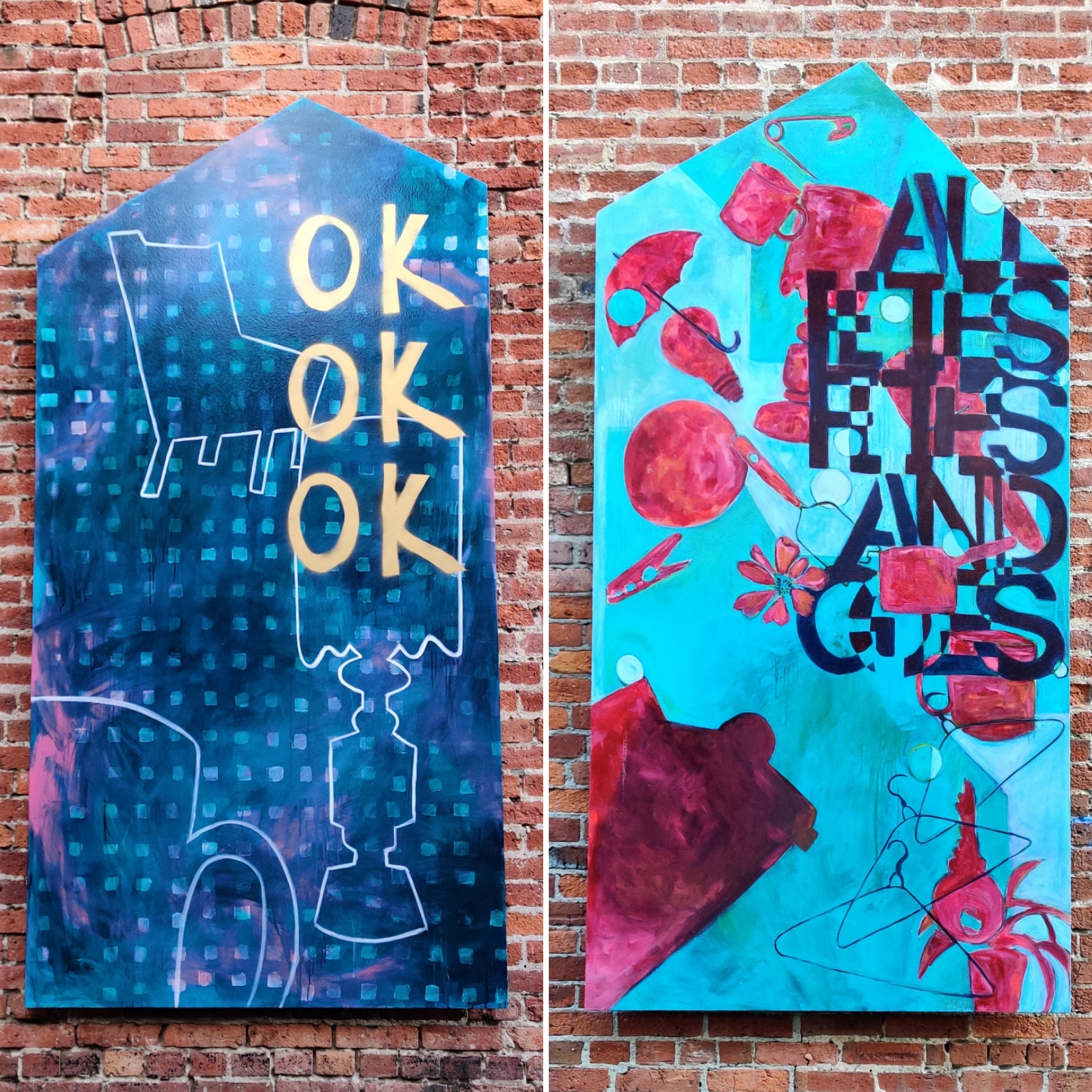 05 FLong L to R Paper Tigers and All Flies Flies and Goes Acrylic on Board 4x8 ft 2019