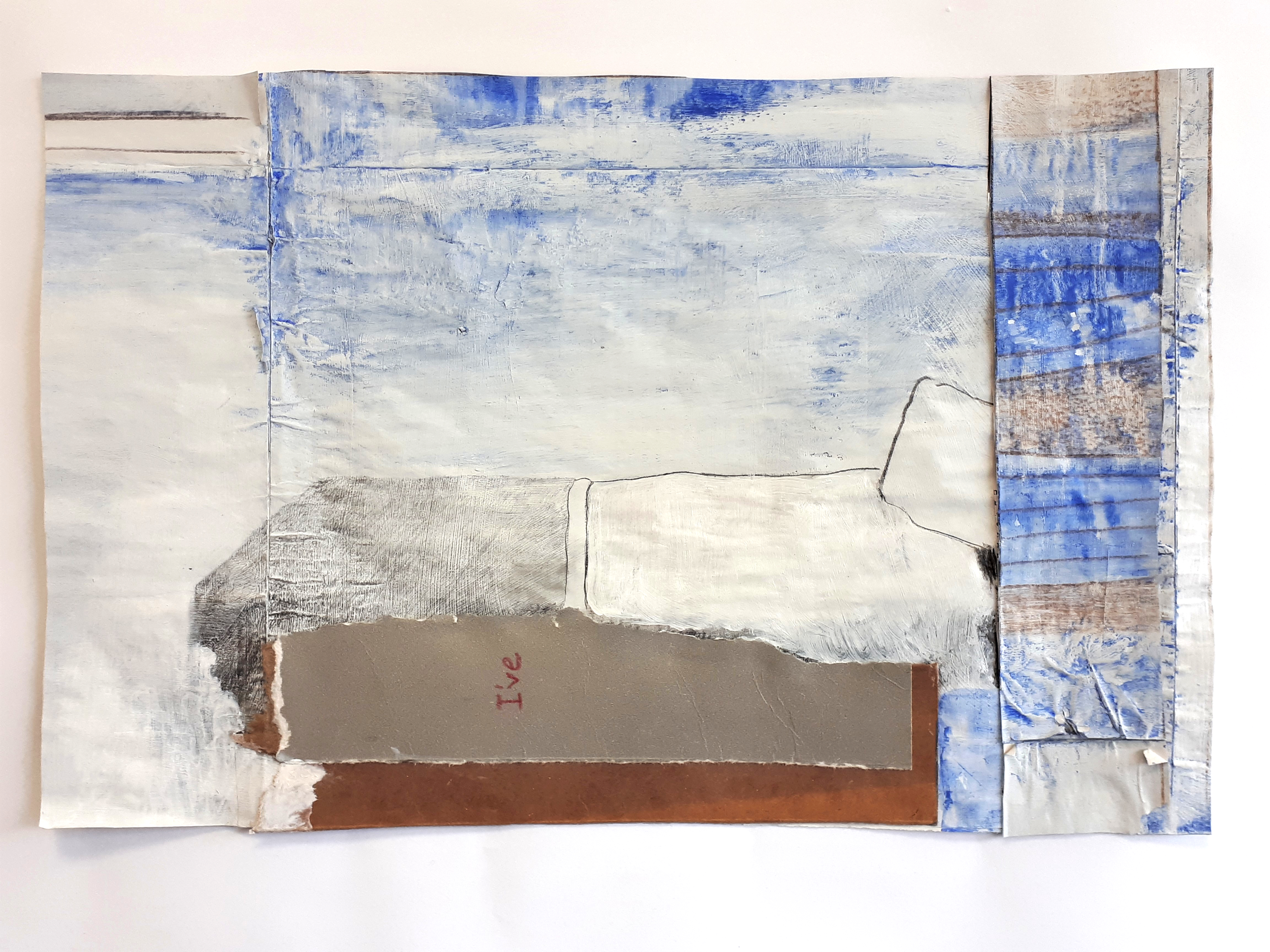 I've Forgotten, house paint and mixed media on New Yorker pages, 13.75 x 9, Mary Babineau